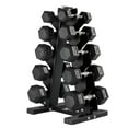 thumbnail image 1 of HolaHatha 5, 8, 10, 12 & 15 lb Hexagonal Dumbbell Weight Set with Rack, Black, 1 of 11
