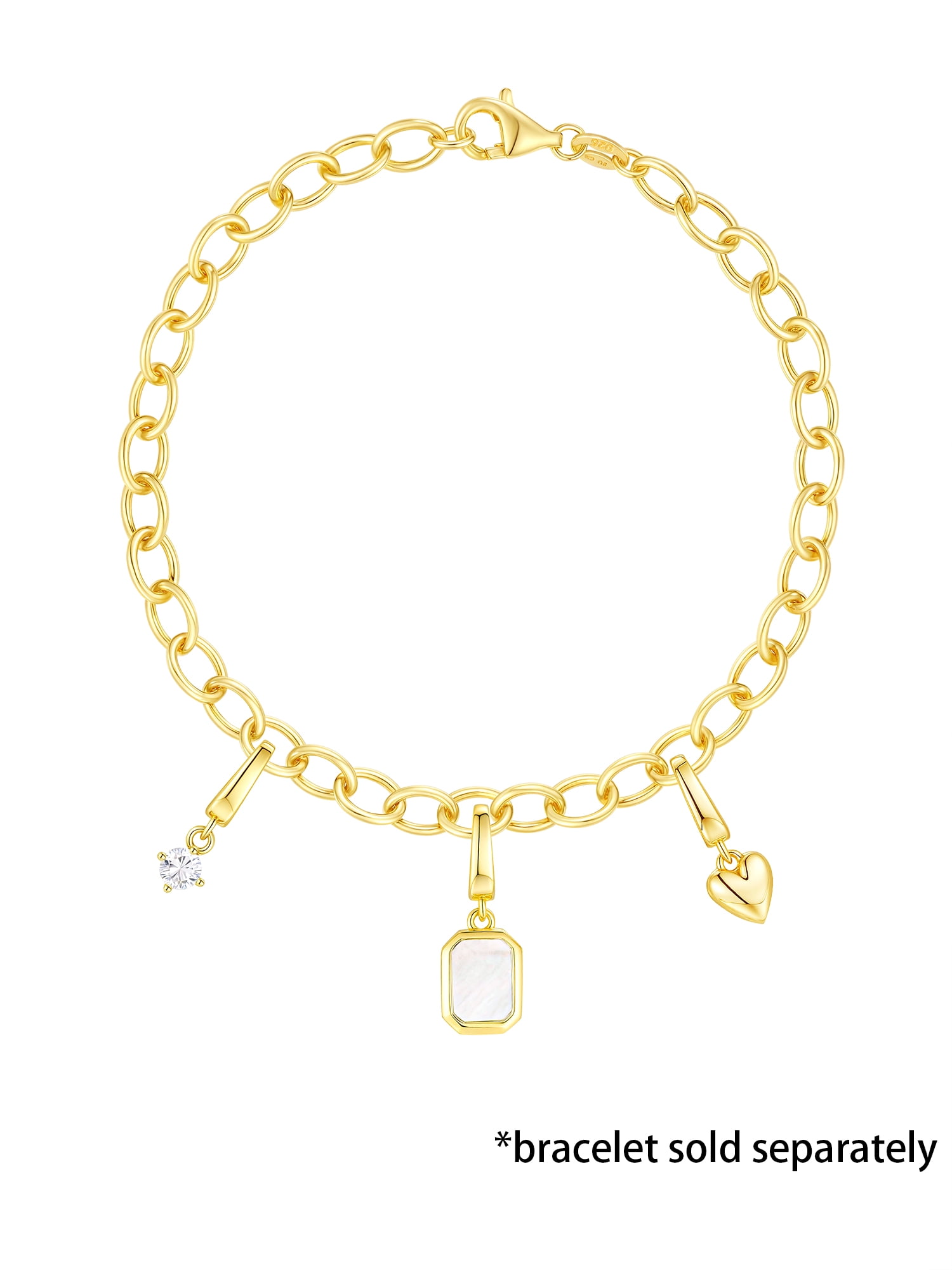 Brilliance Fine Jewelry Mother of Pearl and Simulated Diamond Charm Set in 14KT Gold Plated Sterling Silver