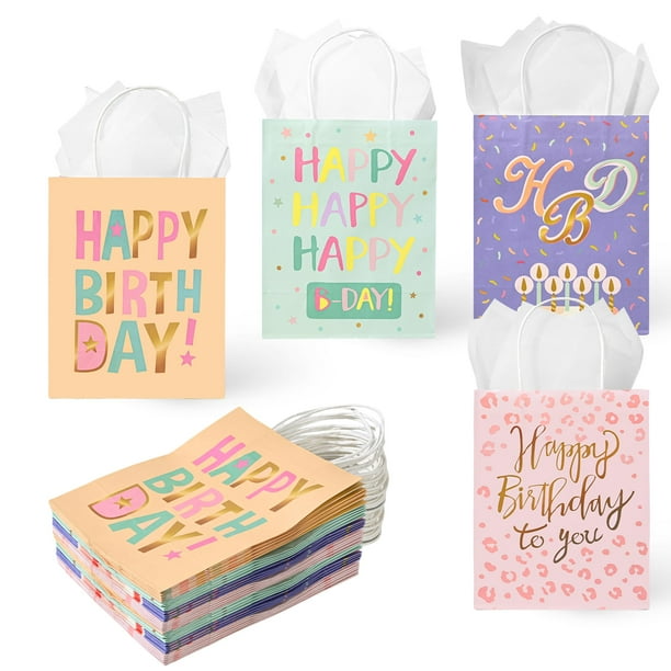 Bolsas de regalo de cumpleaños DjinnGlory, paquete de 36 con papel de seda