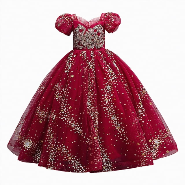 gdxvjhbj Robes Petite Fille Robes Filles Formelles Fête Mariage Tulle Sans Manches Contraste Maille Asymétrique Robe Taille 7-8 (Rouge, 7-8 Ans)