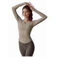 thumbnail image 3 of Womens Yoga Long Sleeve Open Front Cropped Shirts Halter Sports Pullovers Soft Workout Tees Built Light Coffee M, 3 of 9
