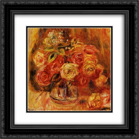 - Pierre Auguste Renoir 2x Matted 20x20 Black Ornate Framed Art Print 'Roses in a Vase'
