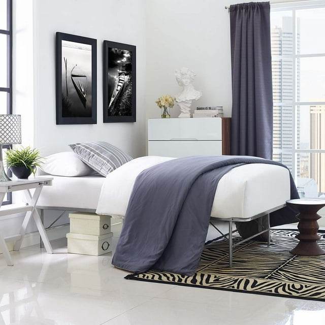 Modway Horizon Cadre de Lit Métallique Simple en Acier Inoxydable, Argent