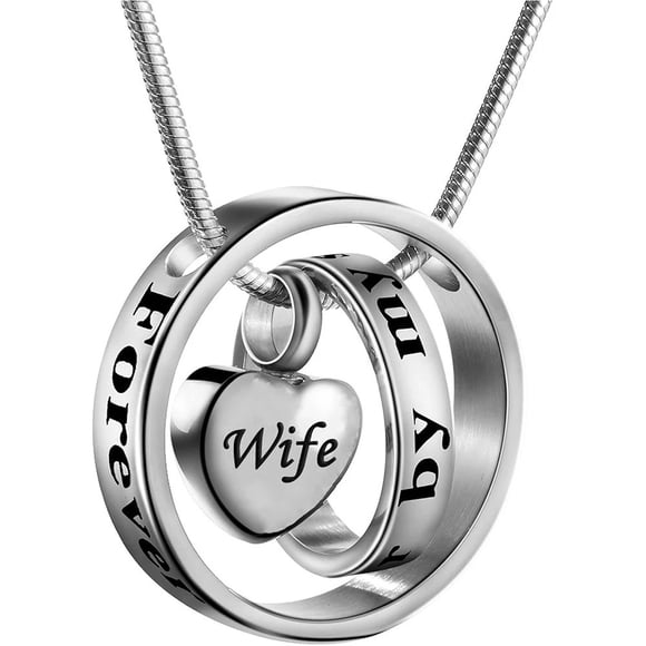 3pcs , Cremation Jewelry Double Ring Urn Pendant Necklace Keepsake Urn Pendant for Woman ashes Necklace Memorial -No Longer by My Side.