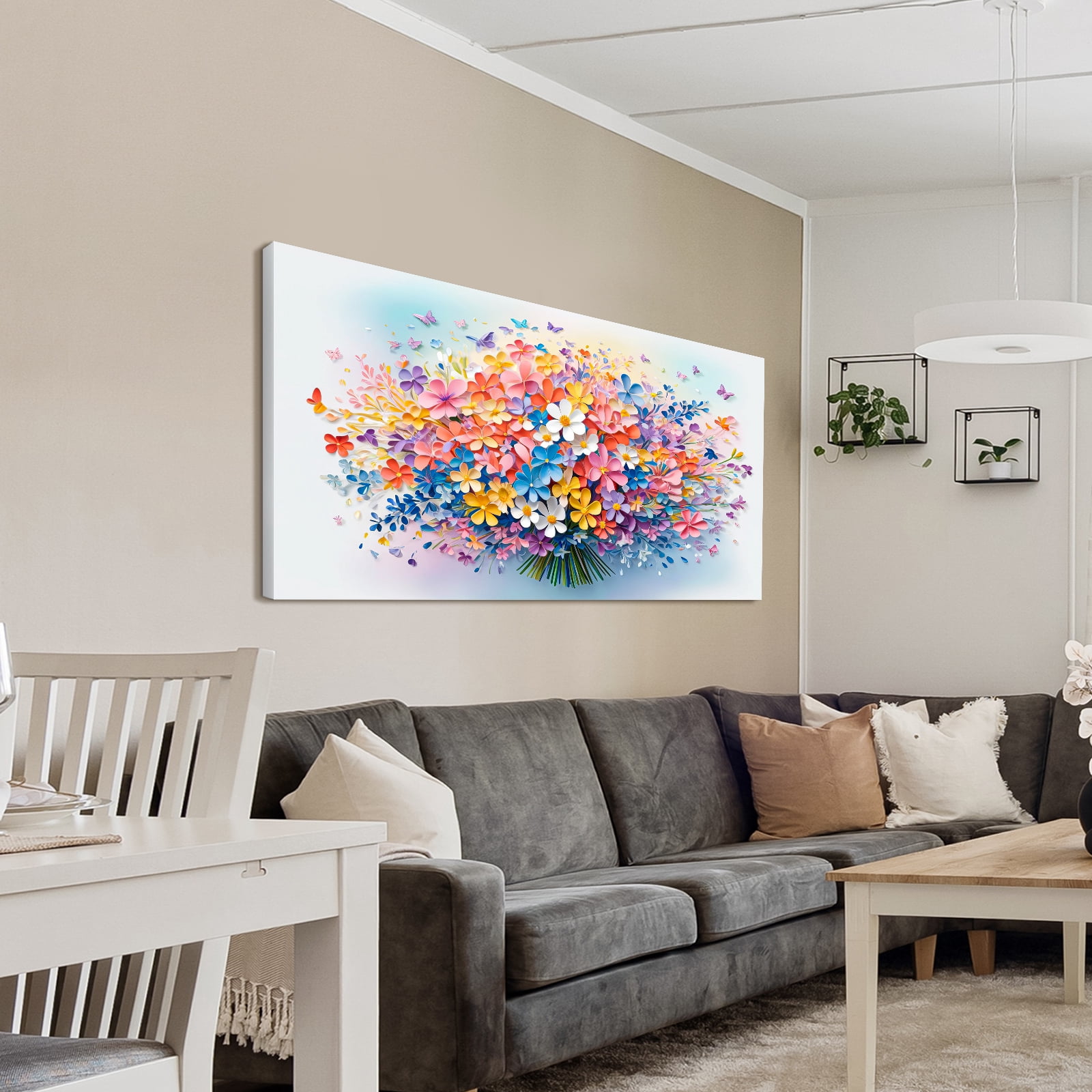 Oversized Floral Paintings, Large Canvas Wall Art for Living Room Bedroom Decor, Abstract Landscape Artwork Nature Flower Pictures Prints for Office Home 40x20"