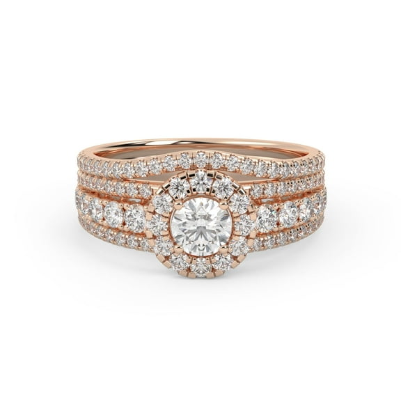 AFFY Halo Solitaire Cluster Bridal Set Ring for Women, Center 5mm Round Lab Created Moissanite Engagement Wedding Ring in 10K Solid Rose Gold Size-10