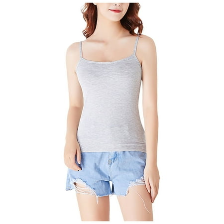 DVKOVI Women s Lingerie Camisoles & Tanks Active Tops for Women Women s Solid Color Camisole Vest Top Sleeveless Slim Fit TopNo Chest Pad Grey XL