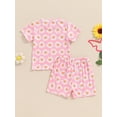 thumbnail image 3 of Suealasg Kids Baby Girls 2Pcs Summer Outfit Flower Print Short Sleeve Crew Neck T-shirt +Shorts 6M 1T 2T 3T 4T Toddler Girls Clothes, 3 of 6
