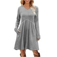 thumbnail image 5 of qolati Sweater Dress for Women Fall Long Sleeve Crewneck High Waist Tunic Dress Elegant Trendy Pleated Flowy A Line Midi Dresses Gray M, 5 of 9