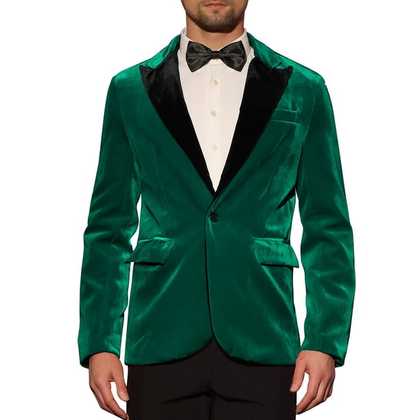 Chaqueta de traje de terciopelo INSPIRE CHIC para hombres, blazer de velour con solapa en contraste para bodas y fiestas, talla XL, verde