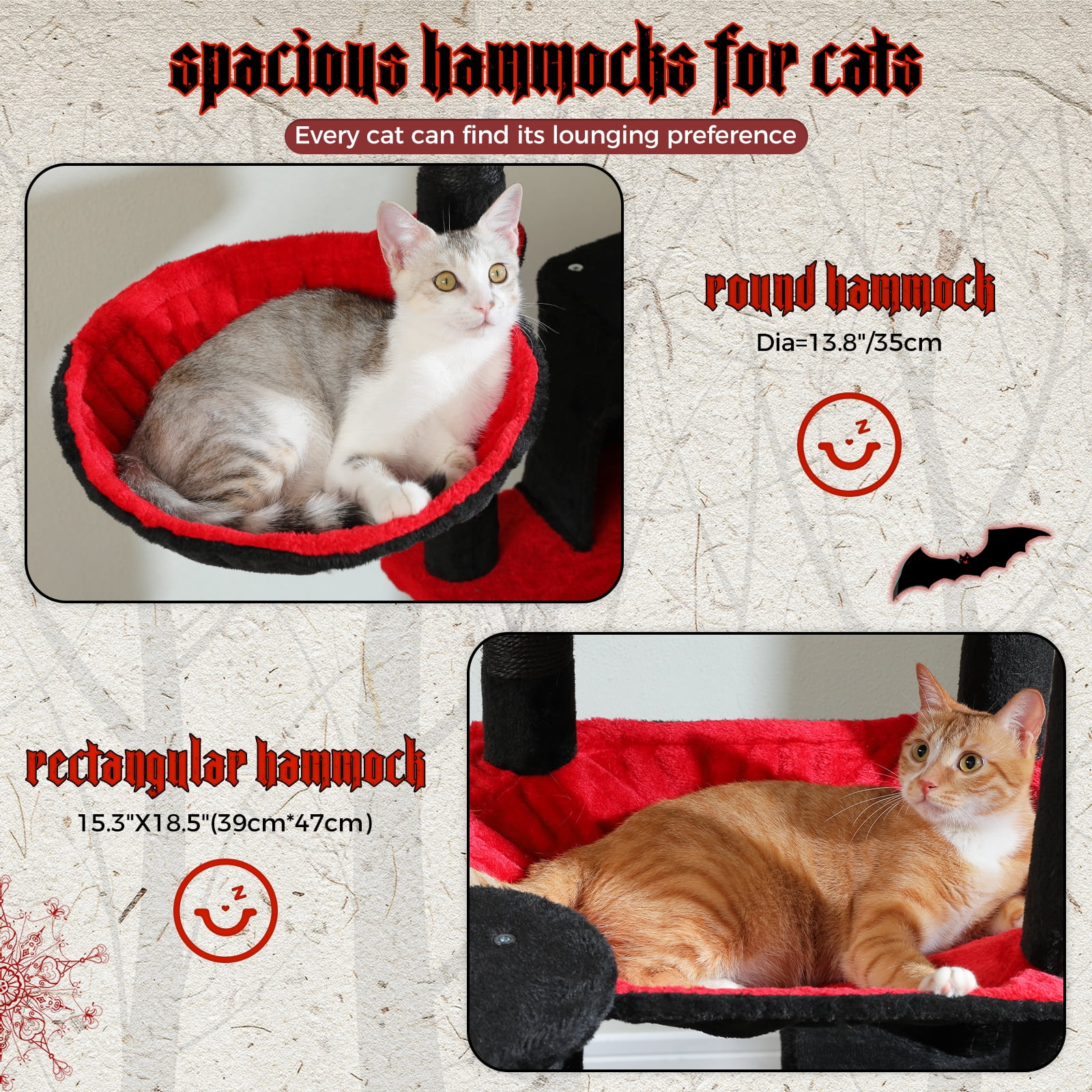 PEQULTI 69" Multi-Level Cat Tree Indoor Cat Tower for Adult Cat with Scratching Post & Hammock Black