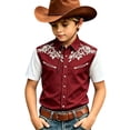 thumbnail image 5 of KHONTS Western Cowboy Shirts for Boys Kids Collared Button down Short Sleeve Tops Summer Vacation Tees,Size 6-15 Years Wine XS, 5 of 5