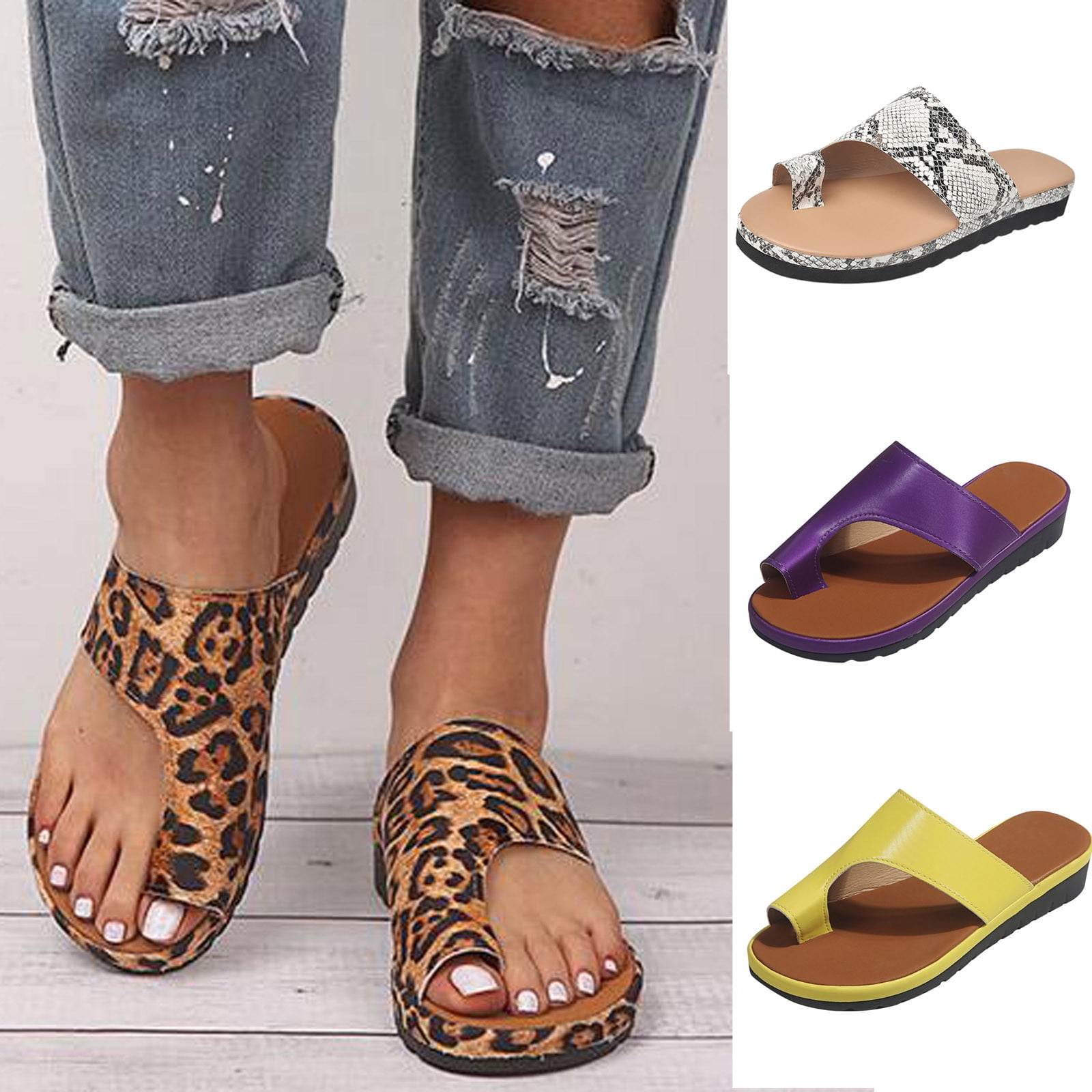 Summer Flats for Women Casual,Solid Strappy Platform Sandals Close Toe Wedge Sandals Comfy Shoes Womens Sandals Outdoor