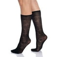 thumbnail image 5 of 6 Pairs Sheer Knee High Socks for Women 15 Denier Stay up Band (Black Flower Patterned), 5 of 6