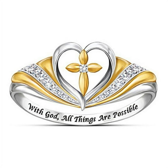 Women's Cross Love Heart-Shaped Micro-Set God Two-Color Ring