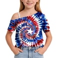 thumbnail image 5 of WPPGONE Patriotic T Shirt for Girls One Shoulder One Shoulder Short Sleeve Toddler Loose Fit 4th of July Tops Stars Red White and Blue Design American Flag Shirts USA Summer Clothes, 5 of 9