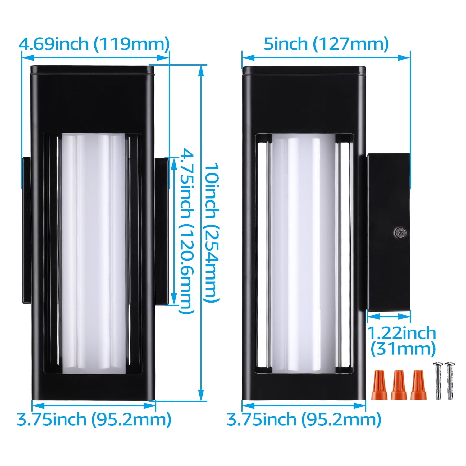LEONLITE 2 Pack LED Wall Light with Milky Glass, Exterior Wall Sconces for Yard, Hallway, Porch, 3000K Warm White