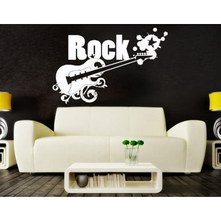 Musical Instrument Deals Rock Wall Decal - Music Wall Sticker, Musical Vinyl Wall Art, Home Decor, Melody Wall Mural - 3822 - White, 16in x 11in ()