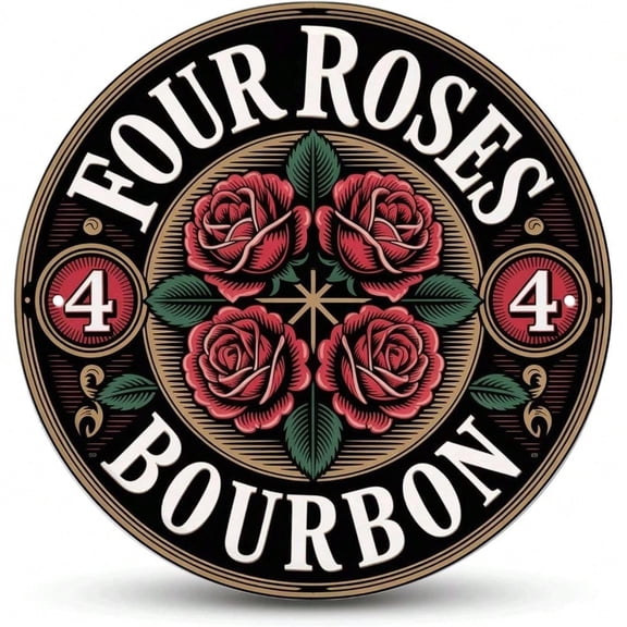 HELLOYOUNG Four Roses Bourbon Tin Sign Vintage Metal Wall Decor 8x8 Inch Retro Kitchen Bar Pub Man Cave Wall Art Retro Metal Sign Home Decor