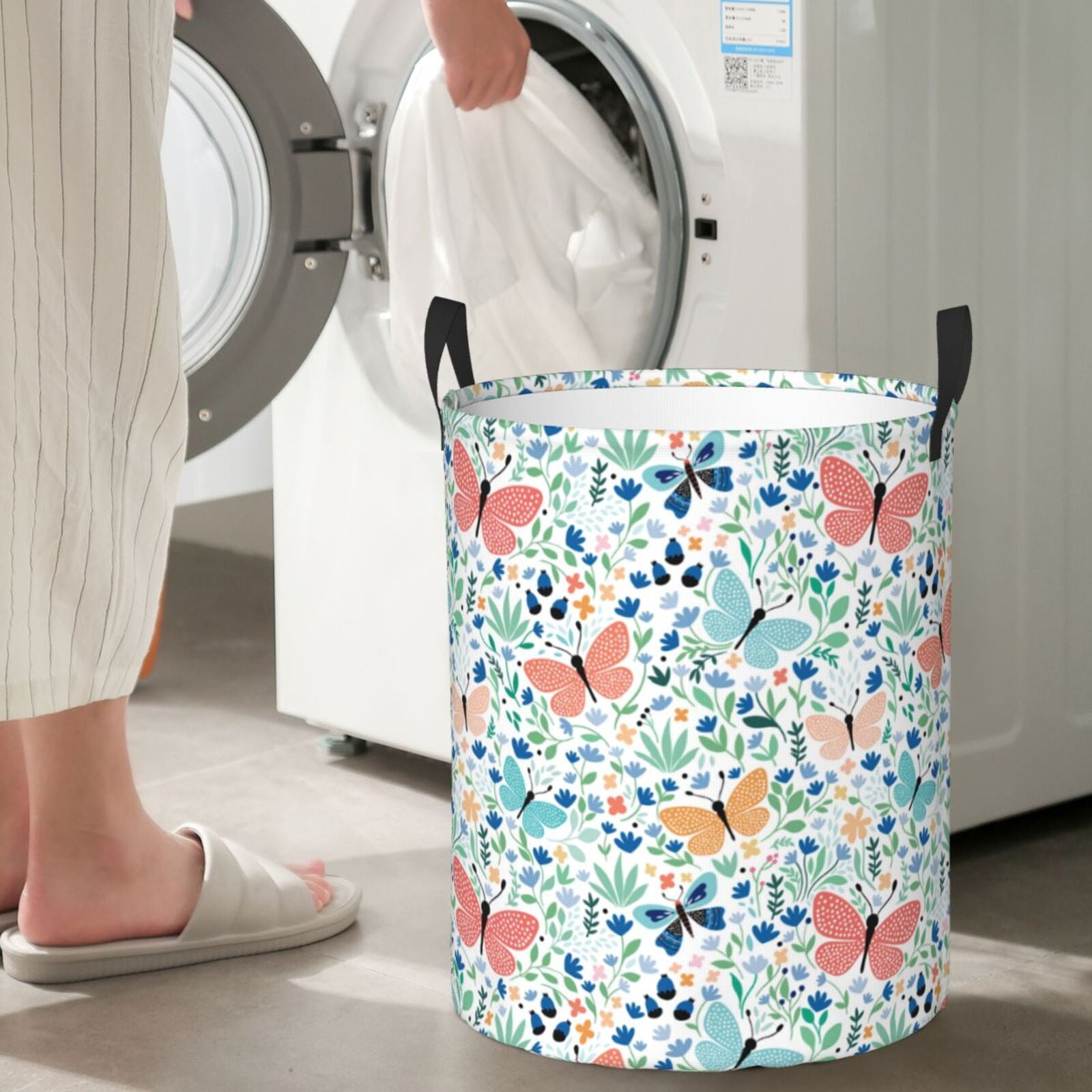 Large Laundry Basket with Handles - Butterflies A Kids Baby Dirty Clothes Laundry Hamper for Bedroom Aesthetic