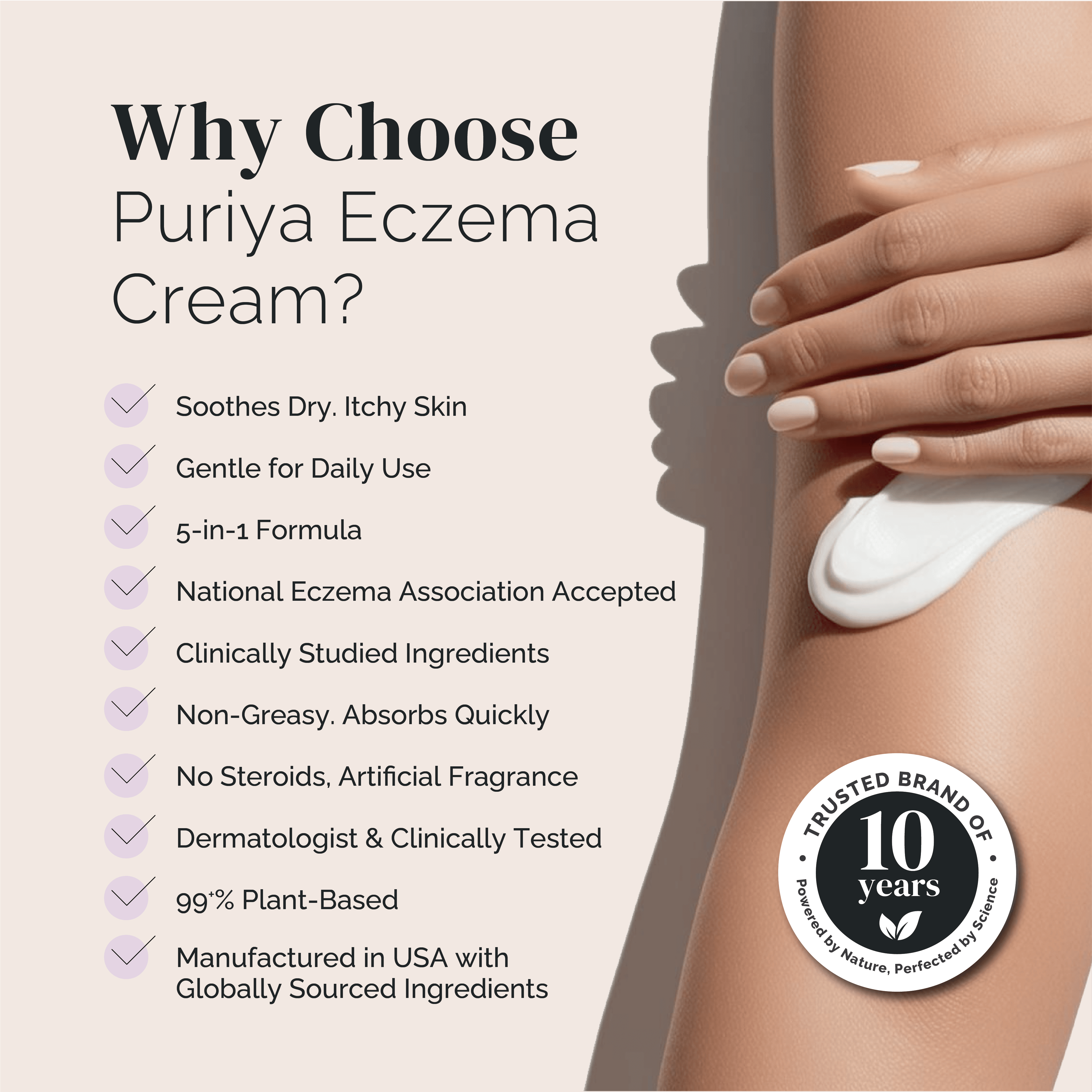Puriya 5-in-1 Eczema Cream for Kids, Baby, Toddler, Adults, Advanced Colloidal Oatmeal Lotion for Dry, Itchy Skin Relief on Face and Body, Clinically Tested, Intensive Moisturizing Eczema Treatment