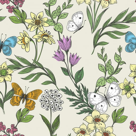 CHIHUT Floral Peel and Stick Contact Paper for Bedroom Butterflies Flower Wallpaper for Kitchen Self Adhesive Mural Wall Paper Removable Vinyl Roll for Dresser Cabinets Backsplash 17.7"x100"