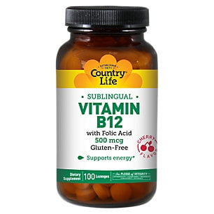 Country Life Buffered Vitamin - Sublingual Vitamin B-12 500 mcg by Country Life 100 Lozenges