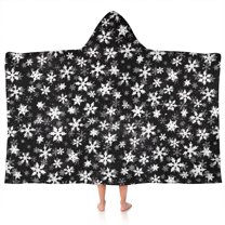 Black Christmas Snowflake Pattern Hooded Bath Towel,50"x30" for Ages 3 To 12 Kids, Quick Dry Lightweight Soft Microfiber Hood Beach Towel Cover Up for Kids