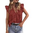 thumbnail image 1 of Camisa PRETTYGARDEN 2025 Mujer Manga Corta con Volantes Marrón Rojo XXL, 1 of 6