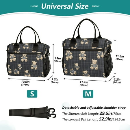 BZSMCE Lunch Bag Creative Hoodie Bears Printing Cooler bag with Shoulder Strap