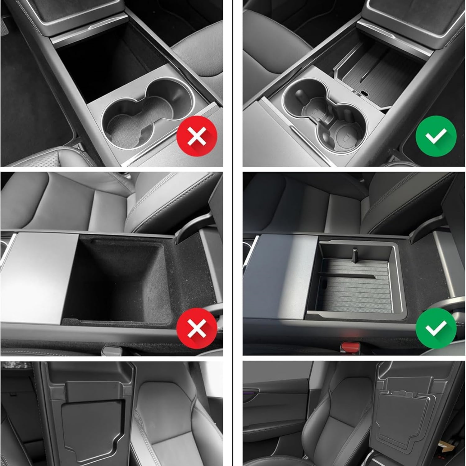 2026 Model Y Juniper Accessories 5PCS NEW Center Console Organizer Tray for Tesla 2025-2026 Model Y Juniper Storage Tray [Silent Lining,Smooth Sliding] Armrest Hidden Box Cup Holder Camera Cover