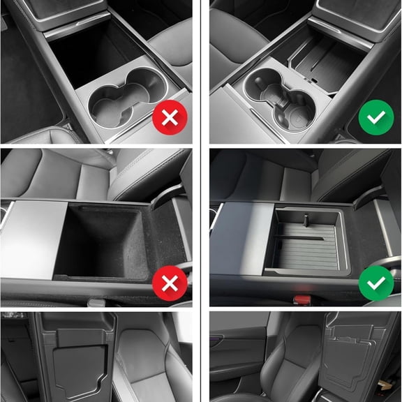 2026 Model Y Juniper Accessories 5PCS NEW Center Console Organizer Tray for Tesla 2025-2026 Model Y Juniper Storage Tray [Silent Lining,Smooth Sliding] Armrest Hidden Box Cup Holder Camera Cover