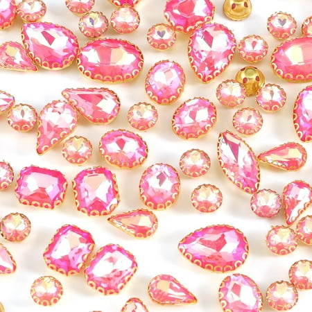 100 Pcs Sew On Rhinestones Mixed Shapes Glass Rhinestones Metal Flatback with Gold Lace Claw Sewing Crystal Gems for Jewelry DIY Crafts Clothes Earring Dress Shoes Accessories (04 Rose Red AB)