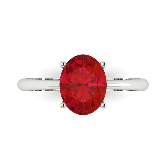 Clara Pucci 14K White Gold 2ct Ruby Solitaire Ring for Women