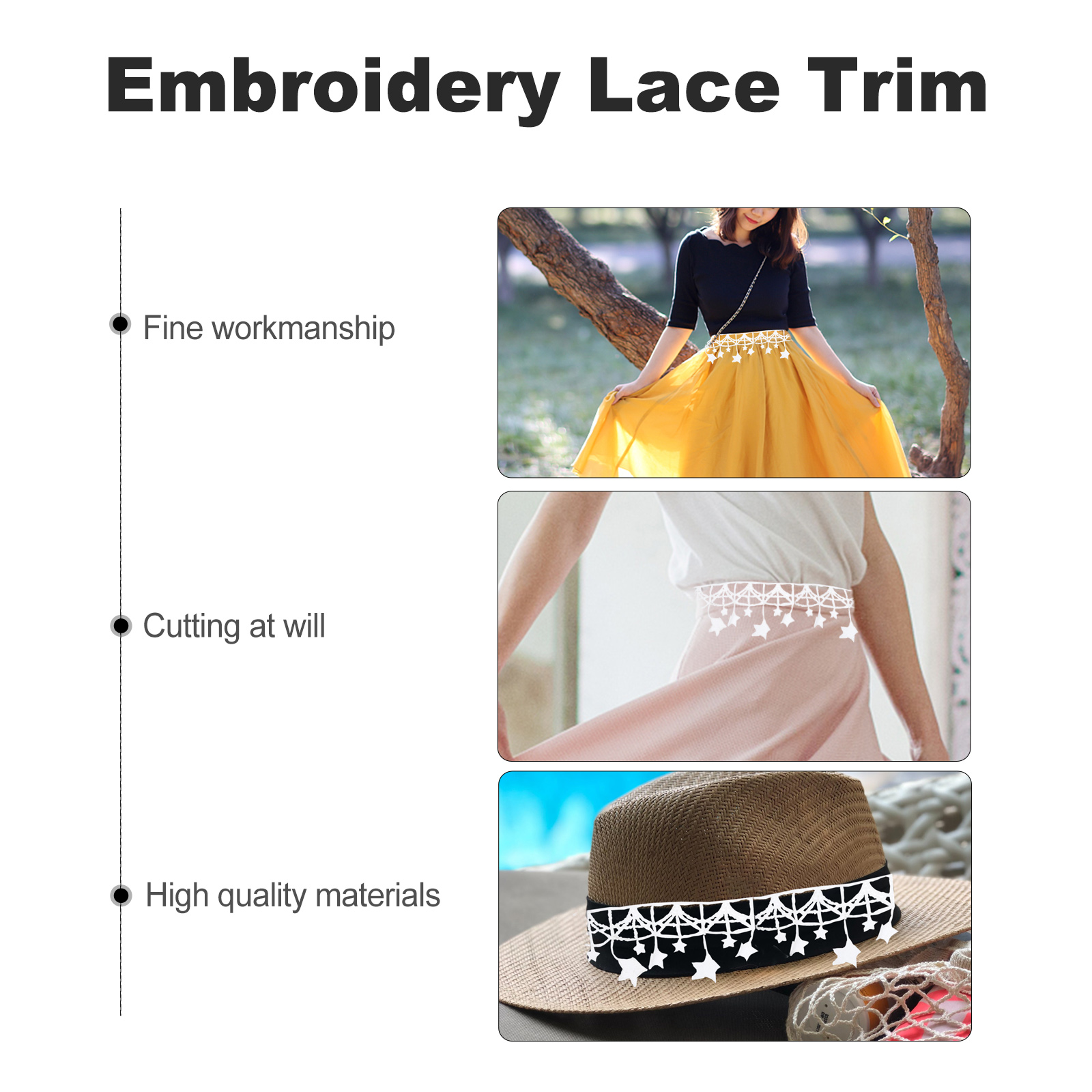 LOLIPPYY DIY White Embroidery Lace Trim Star Pattern Ribbon for Crafts and Clothing Edging