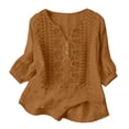 thumbnail image 5 of 2026 Embroidered Linen Tops for Women 3/4 Sleeve Boho Peasant Shirts Casual Gauze Clothes for Summer Beach,Yellow,3XL, 5 of 8