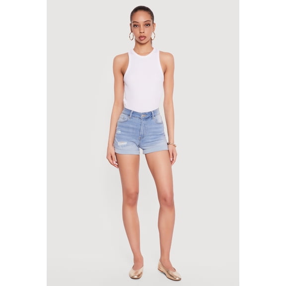 Women's WAX Distressed Fixed Cuff Denim Shorts