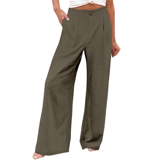 Women's Elastic Waist Wide Leg Pants - Loose Comfy, with Pockets