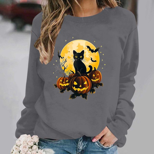 Heisall Womens Sweatshirts Long Sleeve Round Neck Loose Casual Halloween Print No Hood Autumn Winter 2025 New Arrival Fashion Sweatshirts