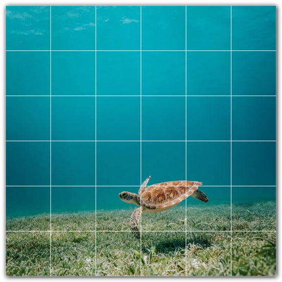 Picture-Tiles.com: Turtle Ceramic Tile Wall Mural WAL501051-66S. 25.5"W x 25.5"H using (36) 4.25" x 4.25" Ceramic Tiles-Satin Finish