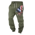 thumbnail image 2 of Men's Spring and Fall Sports Fitness Solid Color Trousers, Loose Running Casual Large Size Flag Print Sweatpants Cotton for Athletic Wear,Army Green,L, 2 of 5
