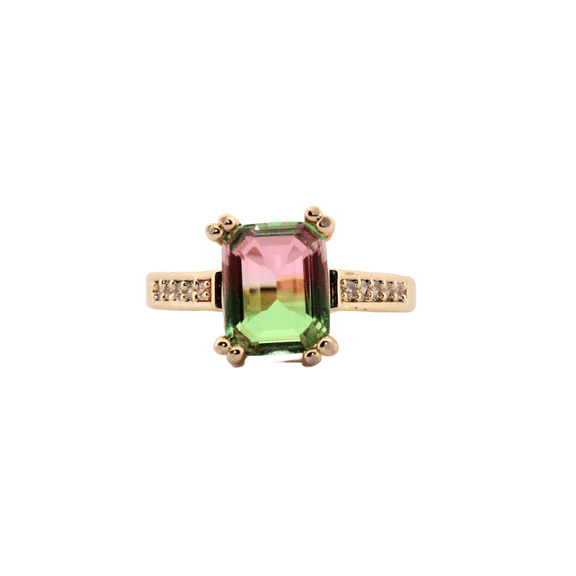 2.5ct Emerald Pink & Green Watermelon Tourmaline Gold Ring, size 8 25EPGWTGR