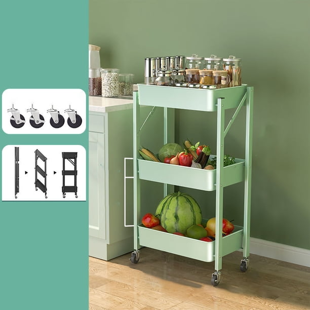 Carrito de cocina con estantes, carrito de cocina con estantes, carrito de almacenamiento plegable de múltiples capas, carrito de almacenamiento de cocina con estantes, rendimiento confiable