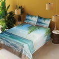 thumbnail image 3 of Ambesonne Ocean Fitted & Top Sheet Set with Shams, Palms Tropical Island, Green and Blue, 3 of 7