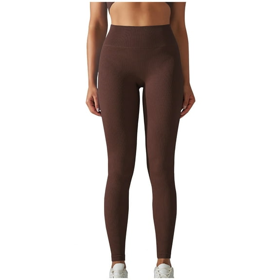 Efsteb Yoga Leggings for Women High Waist Solid Color Fitness Gym Sports Pants for Women Tight Stretch Running Yoga Pants Leggings Pants Coffee M