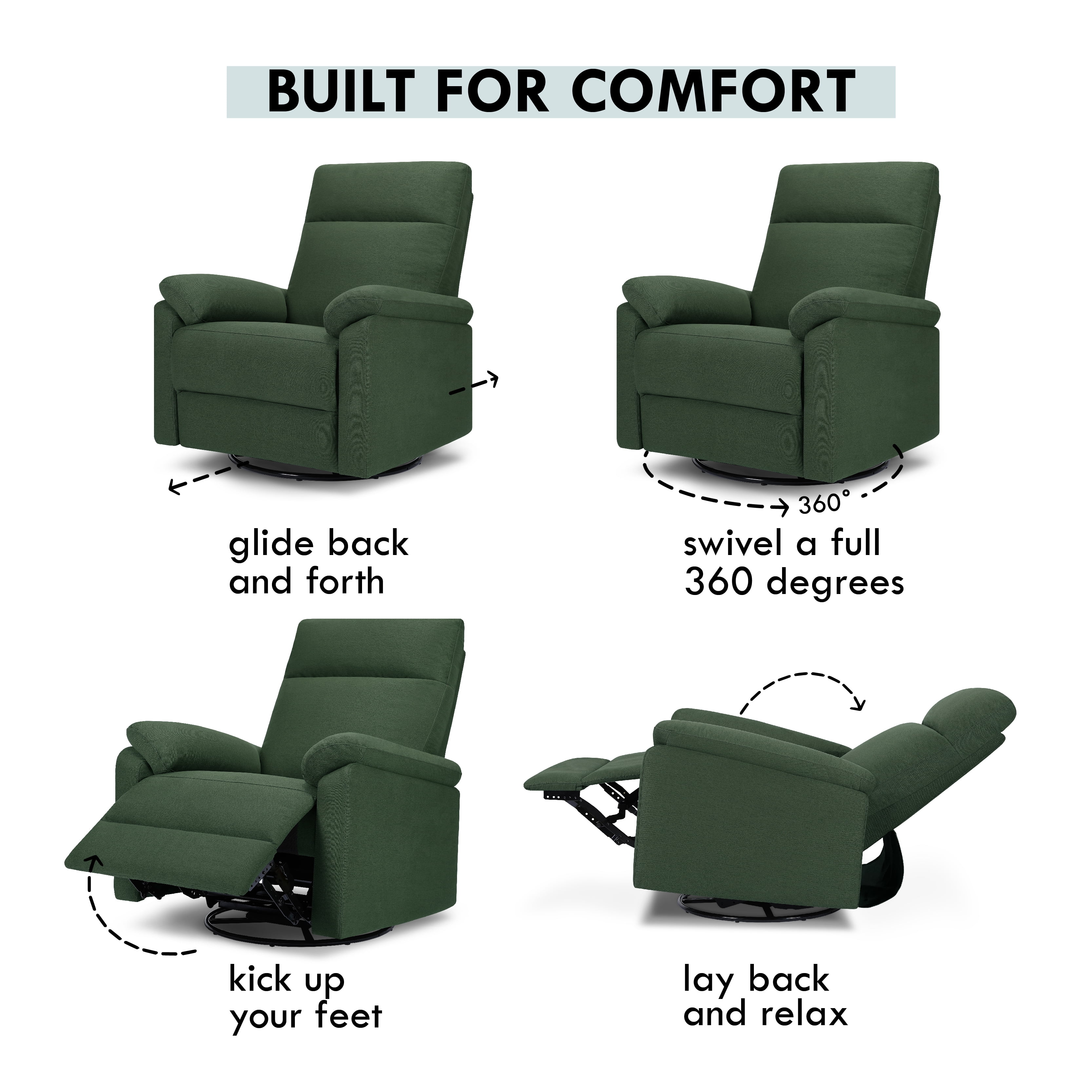 DaVinci Suzy Polyester 270° Swivel Glider Recliner, Pine Green