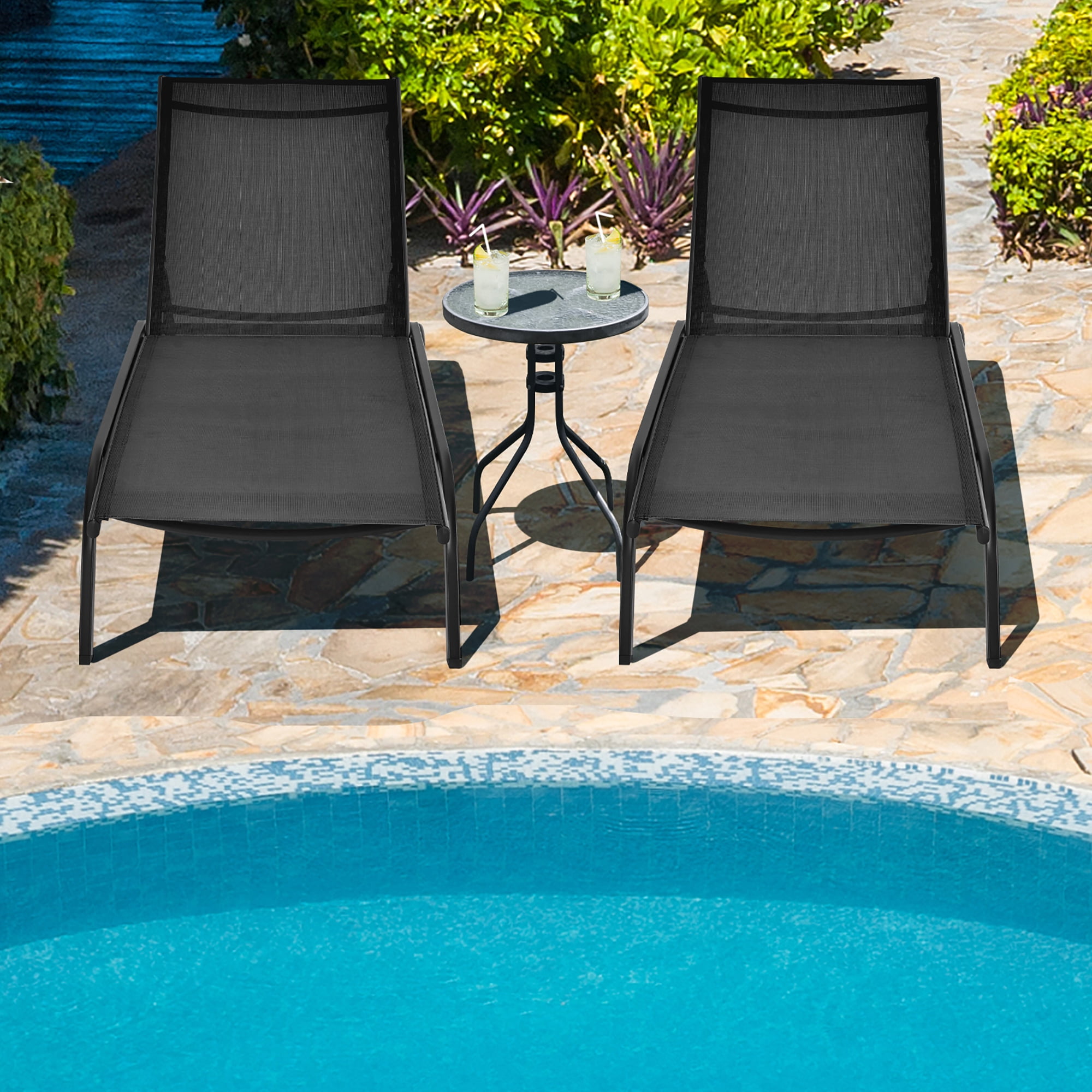 Costway Patio Lounge Chair Chaise Adjustable Back Recliner Garden