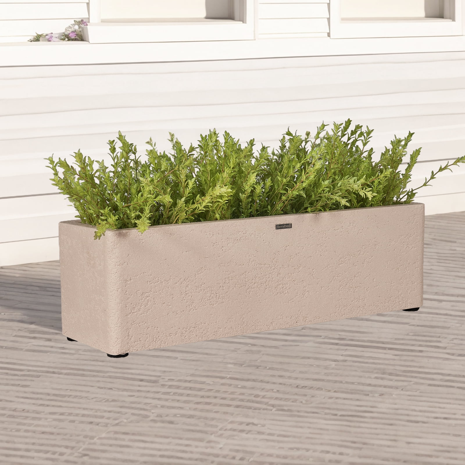 TerraDeco 31 Inch Rectangular Concrete Planter,Durable All-Weather Use with Drainage Holes,Large Rectangular Planter for Outdoor Indoor Plants