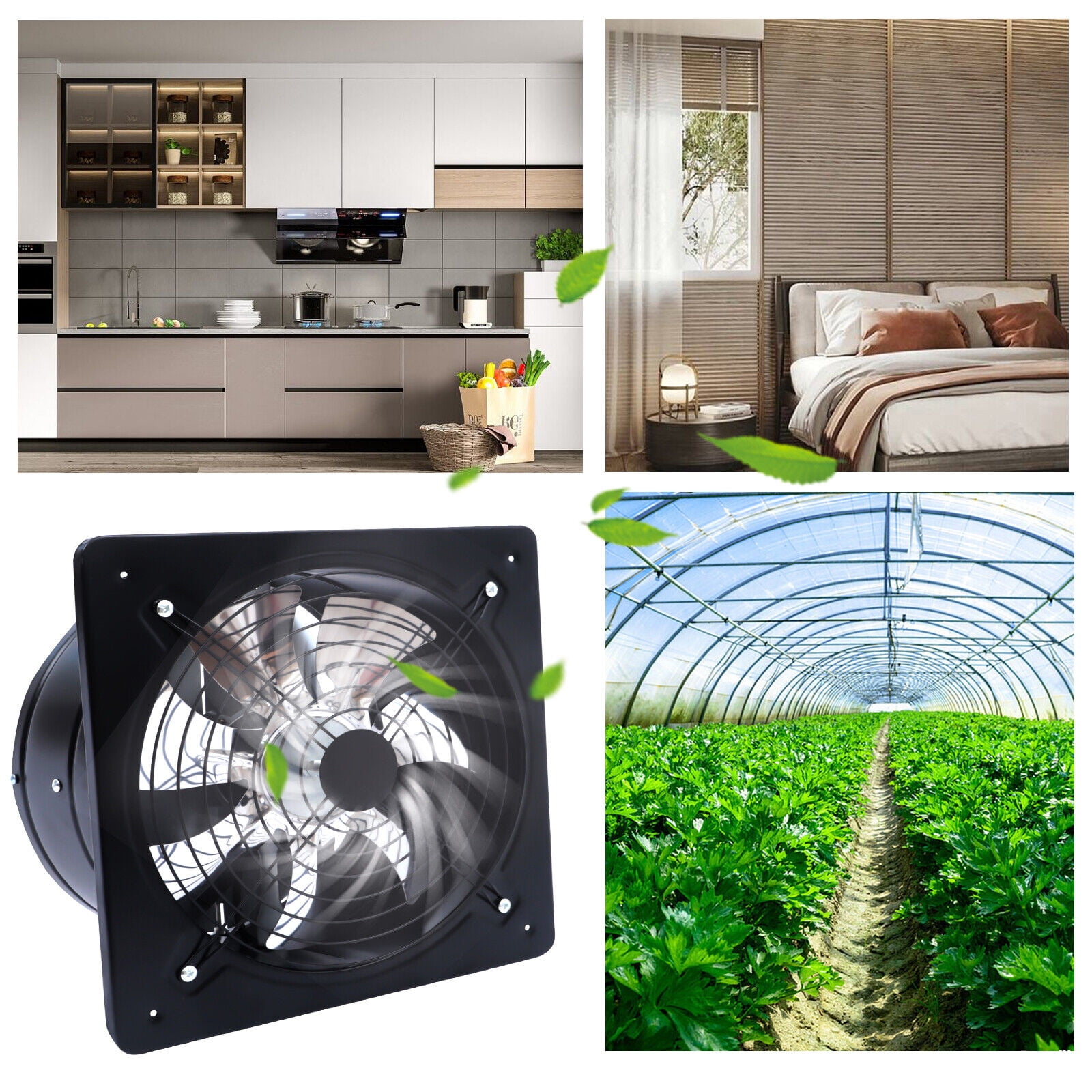 12" 7 Blades Exhaust Fan Extractor Fan Wall Ceiling Mount for Bathroom Kitchen and Garage Black 125W 2800r/min