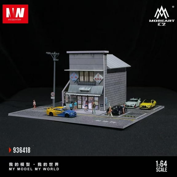 1:64 Diorama Diecast Garage Model with LED Lighting, Parking Lot Scene Display Case Toy, Model Car Display Cabinet, Building Model